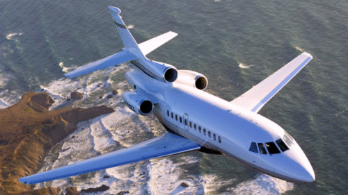 Falcon 900EX flying above the sea