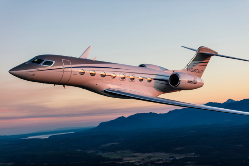 Gulfstream plane flying in the sky